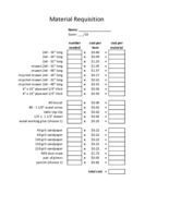 Table project materials requisition spreadsheet